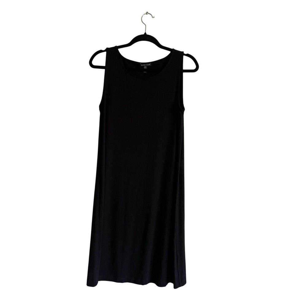Eileen Fisher Dress Womens S Petite Black Jersey‎ Sleeveless Tank Knee Length